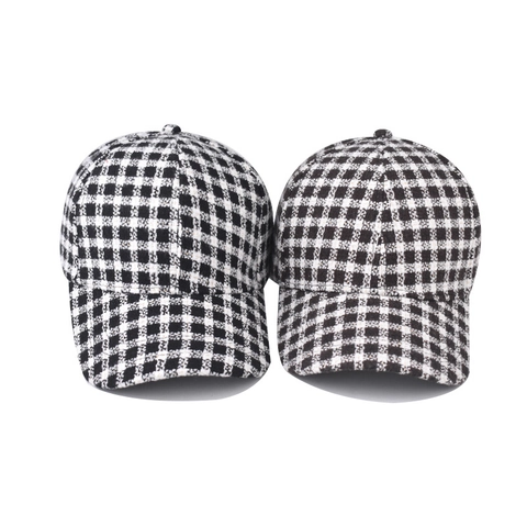 Retro Geruite Honkbalpet Voor Heren Dames Verdikte Tweed Textuur Verstelbare Pet Casual Gebogen Rand