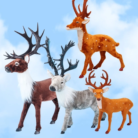 Simulated Reindeer Figurine Plush Christmas Elk Decoration Realistic Spotted Deer For Home Tabletop Festive Party