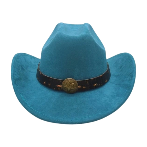 Chapeau De Cow-Boy Western Vintage Feutre Daim Bord Large Avec Boucle Étoile En Métal Style Ethnique Rétro Pour Voyage Photographie