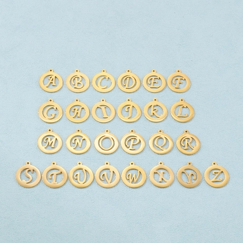 Edelstahl Gold Rund Hohl Alphabet Buchstaben Charms Aussparung Anhänger Für DIY Schmuck Halskette Armband Herstellung