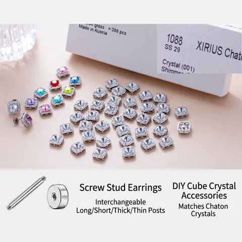 Square Stud Earring Settings Cubic Zirconia Pavé DIY Jewelry Findings Titanium Steel Copper Screw Back Rod Components