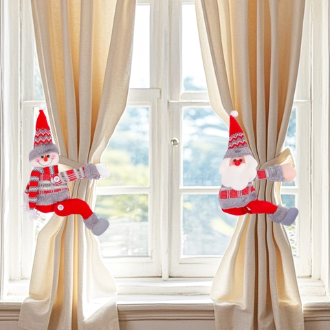 Christmas Cartoon Doll Curtain Buckle Tieback Santa Claus Snowman Reindeer Plush Knitted Festive Home Window Decoration