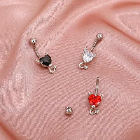 Devil Heart Belly Button Ring Zircon Inlaid Copper Navel Stud Gothic Body Piercing Jewelry For Women