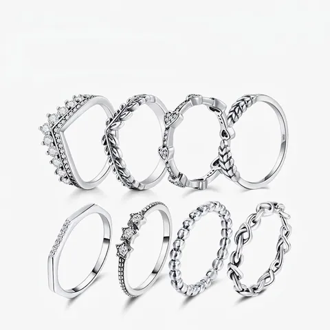 Minimalist 925 Sterling Silver Ring With Cubic Zirconia Heart Star Crown Stackable Wedding Jewelry For Women