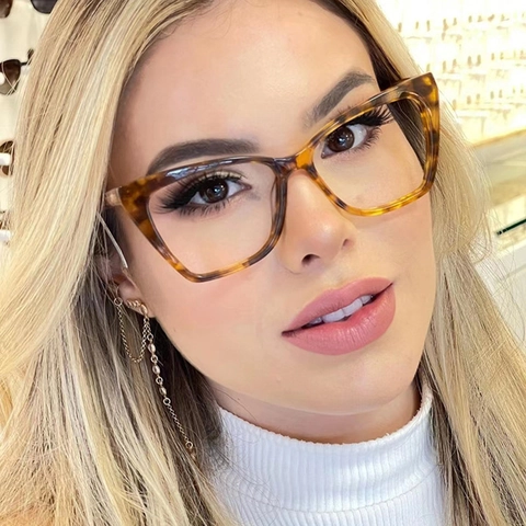 Fashion Square Cat Eye Optical Glasses Frames TR90 Metal Anti Blue Light Blocking Clear Lens Eyewear Retro For Women