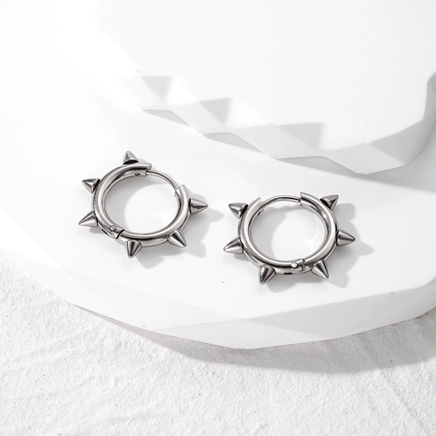 Rivet Hoop Earrings Stainless Steel Spike Punk Hip Hop Rock Style Unisex Jewelry