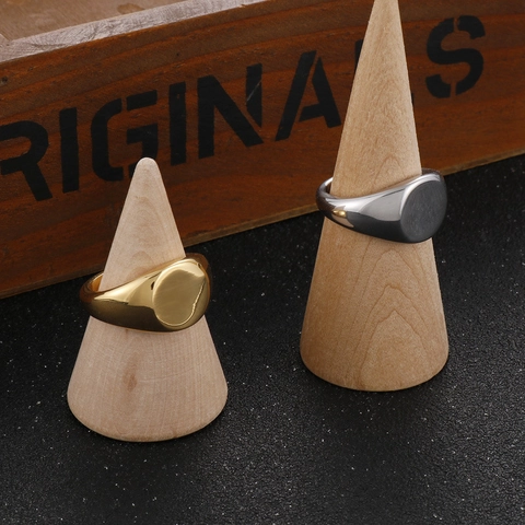 Anello Sigillo Acciaio Inossidabile 316L Lucidato Placcato Oro 18K Minimalista Solido Faccia Rotonda Unisex