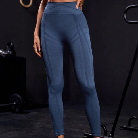 High Waist Naadloze Yoga Broek Nylon Butt Lifting Buikcontrole Gym Leggings Voor Dames Fitness Hardlopen Marineblauw