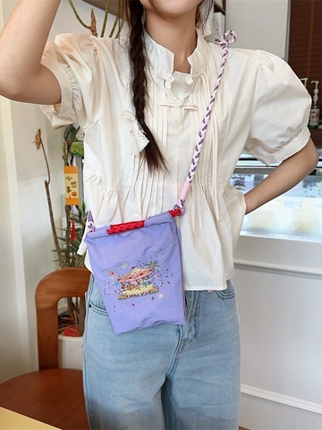 Mini Handbag Oxford Cloth Carousel Embroidery Crossbody Bag With Braided Rope Strap Japanese Sweet Style Women