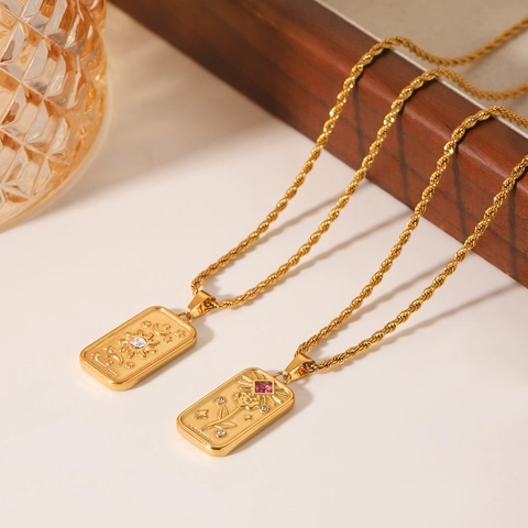 Collana Pendente Carta Dei Tarocchi Acciaio Inossidabile Rilievo Sole Rosa Fiore Zircone Incastonato Gioielli Oro Per Donne