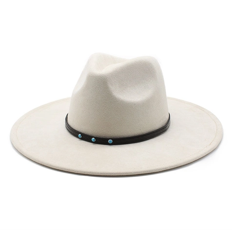 Fedora Hoed Brede Rand Suede Polyester Met Turquoise Klinknagels Leren Band Etnische Cowboy Stijl Voor Dames Heren