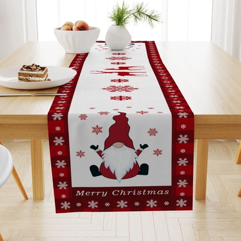 Christmas Table Runner Linen Printed Santa Reindeer Snowman Pattern For Dining Coffee Table Holiday Home Decoration