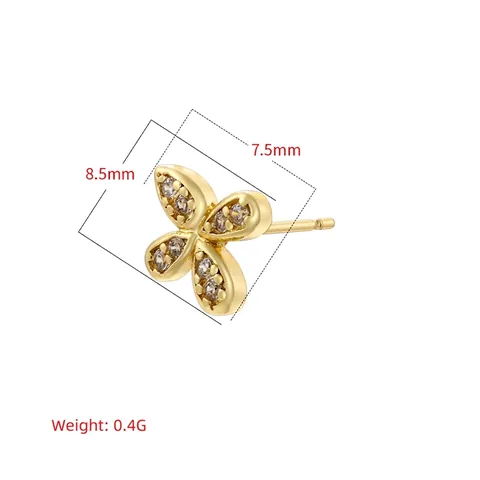 Clover Bow Stud Earrings Copper Zircon Inlaid Colorful Stones Geometric Fashion Lightweight Luxury Jewelry For Women