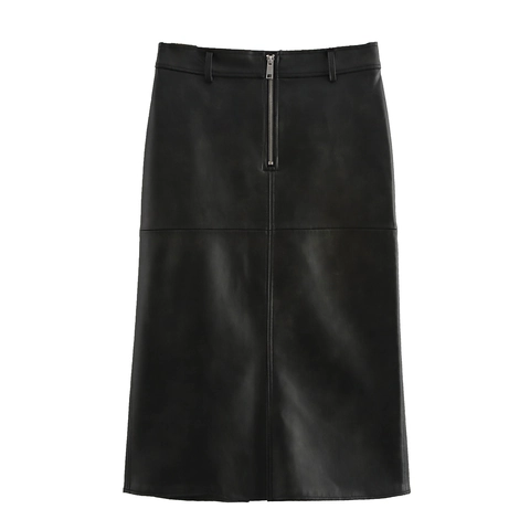 Gonna Midi In Pelle PU Nera Da Donna Vita Alta Cerniera Frontale Spacco Bodycon Matita Streetwear Biker