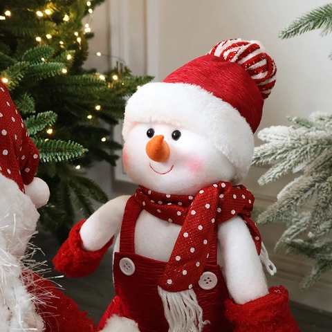 Noël Père Noël Bonhomme De Neige Poupée En Peluche Jambes Rétractables Figurine Debout Décor De Table Maison Rouge Blanc