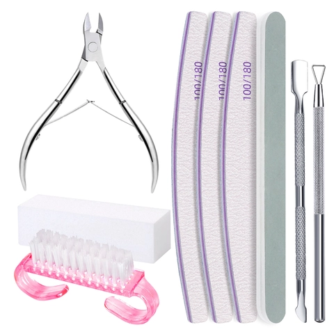Professional Manicure Pedicure Tools Stainless Steel Cuticle Nipper Scraper Pusher Buffer Sanding Files Brush PVC Bag