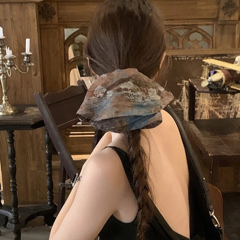 Scrunchie Grande Pittura A Olio Tessuto Elastico Capelli Vintage Fermacoda Stile Bohemien Accessorio Retro