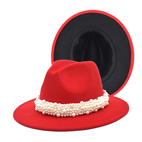Cappello Fedora A Tesa Larga In Feltro Di Lana Bicolore Con Fascia Di Künstliche Perle Cappello Jazz Per Uomo Donna