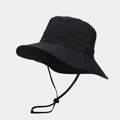 Outdoor Sunshade Bucket Hat Quick Drying Breathable Wide Brim Adjustable Windproof Rope Hiking Fishing Cap Solid Color Casual