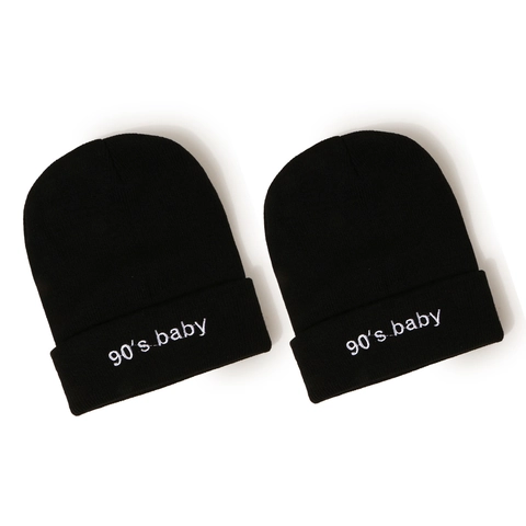 90'S BABY Embroidered Beanie Acrylic Knitted Hat Warm Winter Ribbed Skull Cap Retro Streetwear Unisex
