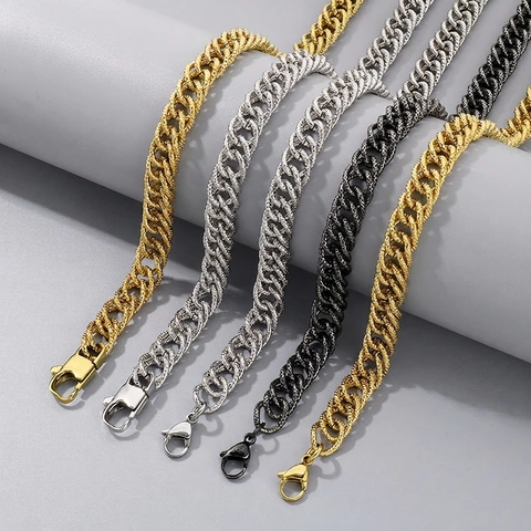 Collar De Cadena Cubana Con Textura De Acero Inoxidable Para Hombre Joyería Hip Hop