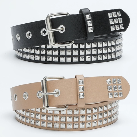 Punk Studded Belt PU Leather Pyramid Rivets Pin Buckle Rock Streetwear Fashion Accessories For Women And Men