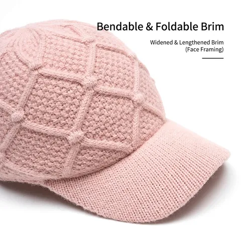 Knitted Baseball Cap Warm Acrylic Autumn Winter Outdoor Adjustable Visor Diamond Pattern Casual Hat For Women Men