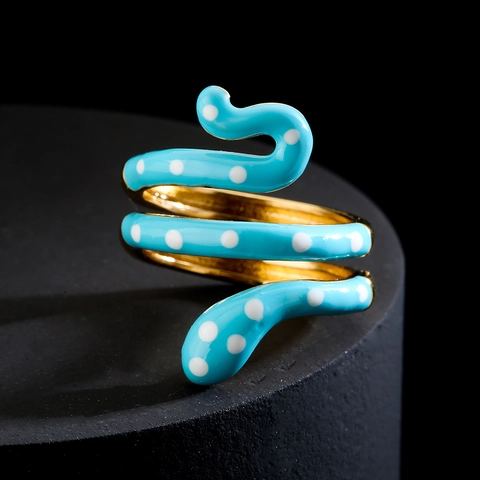 Anillo Serpiente Cobre Chapado Oro 18K Esmalte Colores Lunares Espiral Joyería De Moda Mujer