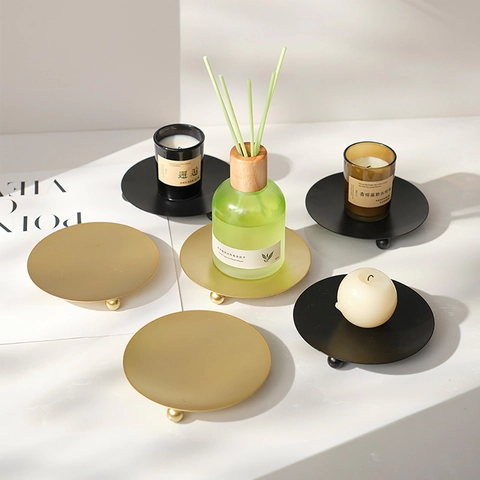Nordic Round Metal Candle Holder Tray Iron Minimalist Desktop Aroma Ornament Scented Candle Base Home Decor