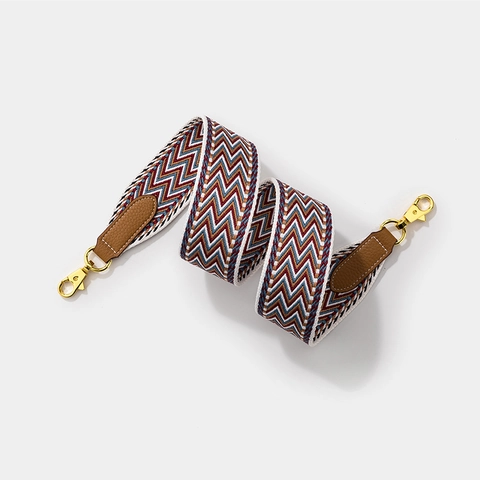 Wide Bag Strap Replacement Woven Wax Thread Chevron Pattern Cowhide Leather Metal Clasp Shoulder Crossbody Accessory