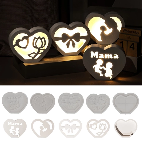 Heart Shaped Silicone Mold For DIY Resin Night Light Mama Mother And Child Design Mother's Day Home Decor Craft