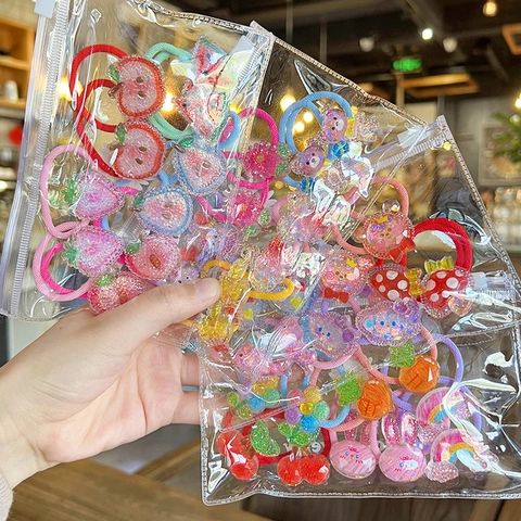 Cartoon Hair Ties Acrylic Resin Glitter Fruit Animal Elastic Hair Bands Ponytail Holders For Kids Girls Cute Accessories