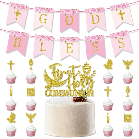 Decorazioni Festa Prima Comunione Banner God Bless Palloncini In Lattice Decorazione Torta Battesimo Croce Angelo Colomba