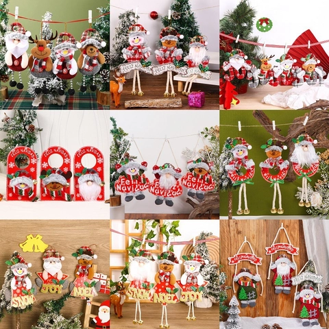 Christmas Tree Hanging Ornaments Plush Cloth Santa Snowman Reindeer Bear Dolls For Holiday Party Home Decor