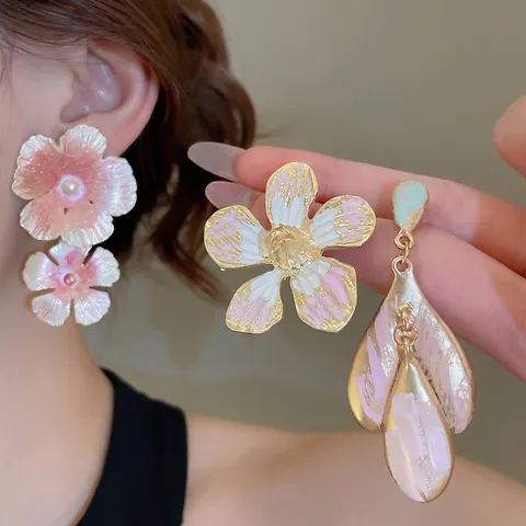 Vintage Blumen Herz Hängeohrringe Mit Silbernen Ohrsteckern Emaille Blatt Schmuck Für Damen Exquisites Modeaccessoire
