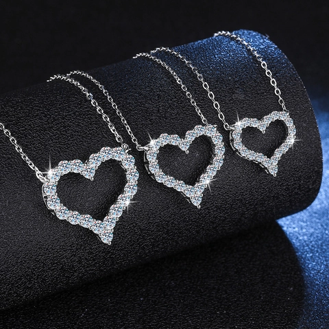 925 Sterling Silver Heart Pendant Necklace Sparkling Moissanite Clavicle Chain Romantic Jewelry Gift For Women Wedding Party