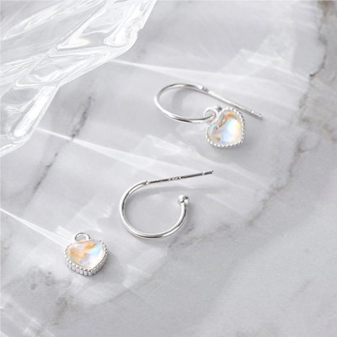 Orecchini A Cerchio A Cuore In Argento Sterling 925 Con Pietra Preziosa Iridescente Gioielli Minimalisti Da Donna