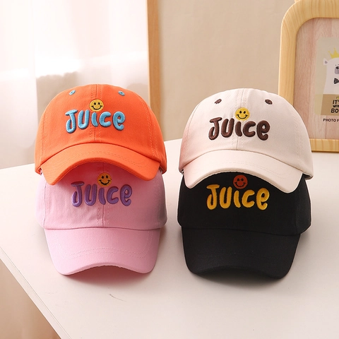 Mode Kinder Baseballkappe Baumwolle Stickerei Juice Buchstaben Smiley Sonnenschutz Hut Outdoor Freizeit Sportmütze Für Jungen Mädchen