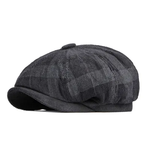 Vintage Plaid Zeitungsjungenmütze Für Damen Herren Britische Achteckige Baskenmütze Warm Wollstoff Cord Baumwolle Flache Kappe