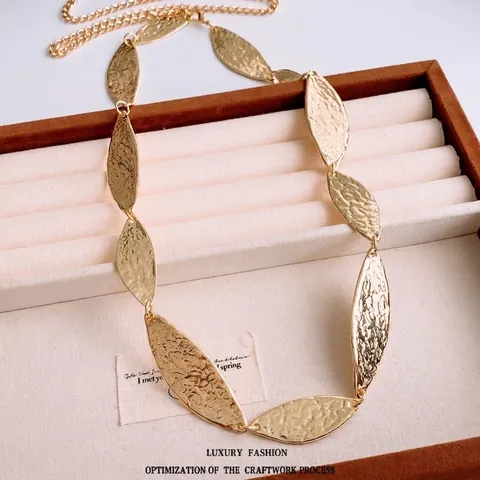 Cintura A Catena In Vita Con Foglie Martellate Lega Metallica Collana Lunga Regolabile Design Minimalista Per Donne