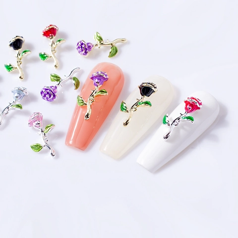 Flor De Rosa Decoración De Uñas 3D Aleación Esmalte Floral Charms DIY Manicura Accesorios Colorido Metal Elegante Ornamento