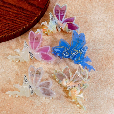 Molletta Per Capelli Farfalla Fata Elegante Acetato Strass Fermaglio Squalo Tenuta Forte Accessorio Per Capelli Donna
