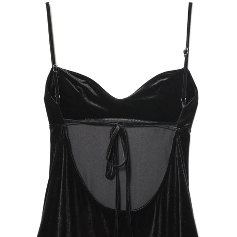 Samt Cami Kleid Spitze Patchwork Asymmetrischer Saum Rückenfrei Sexy V Ausschnitt Party Slip Kleid Für Damen