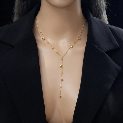 Mode Minimalistisch Edelstahl Y-Form Halskette Für Damen Vergoldet Perle Anhänger Schlüsselbein Kette Schmuck Accessoire Geschenk