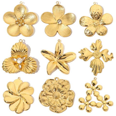 Colgantes De Pétalos De Flores Retro Franceses Acero Inoxidable Chapado En Oro Circón Incrustado Para Hacer Joyas DIY