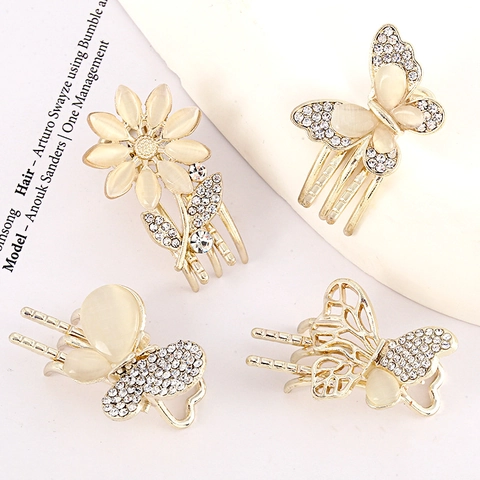 Schmetterling Blume Haarklammer Legierung Strass Katzenauge Stein Hohl Koreanischer Stil Frauen Elegante Haaraccessoires