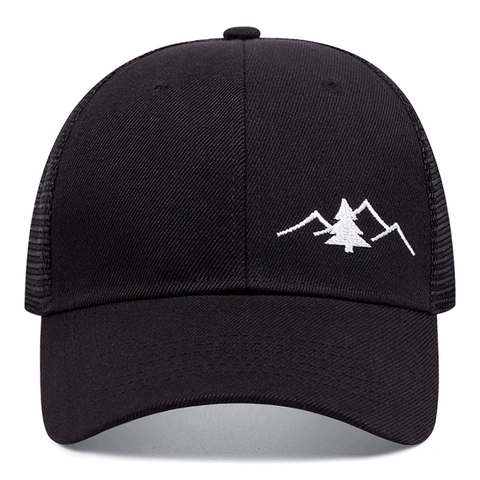 Trucker Hat Mesh Baseball Cap Breathable Mountain Tree Embroidery Adjustable Snapback Outdoor Sunshade Unisex Casual