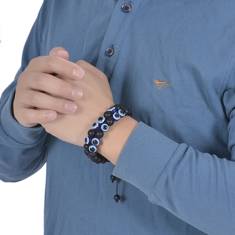 Bracciale Di Perle A Doppio Strato Occhio Di Tigre Naturale Pietra Lavica Malocchio Gioielli Protezione Uomo