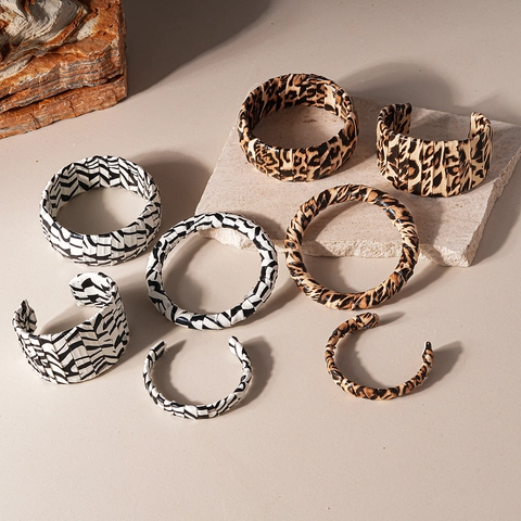 Leopard Zebra Print Leather Cuff Bracelets Geometric Animal Pattern Retro Fashion Jewelry For Women