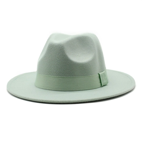 Fedora Hat Woolen Felt Wide Flat Brim Vintage Jazz Style Grosgrain Ribbon Band Unisex Autumn Winter Accessory